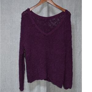 Free People Purple Textured Knit V-Neck Sweater Women’s Medium